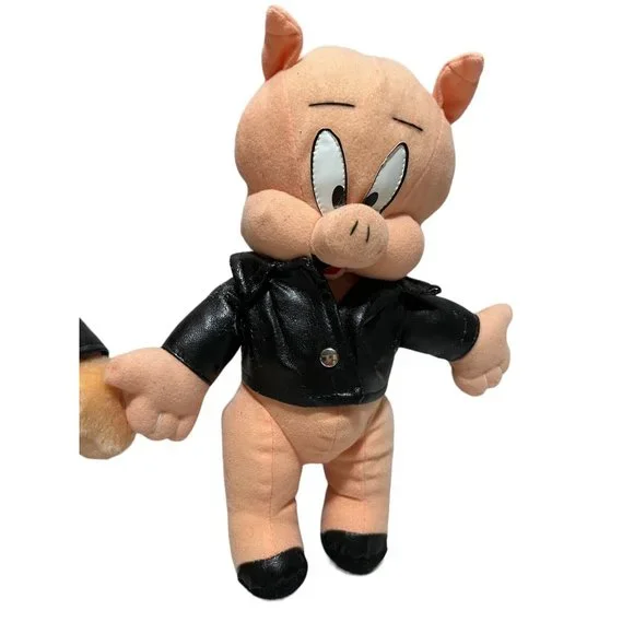 Ace Vintage '95 '97 Looney Tunes Porky Pig 11" Plushes Set of 2 Leather Jackets - Picture 4 of 16